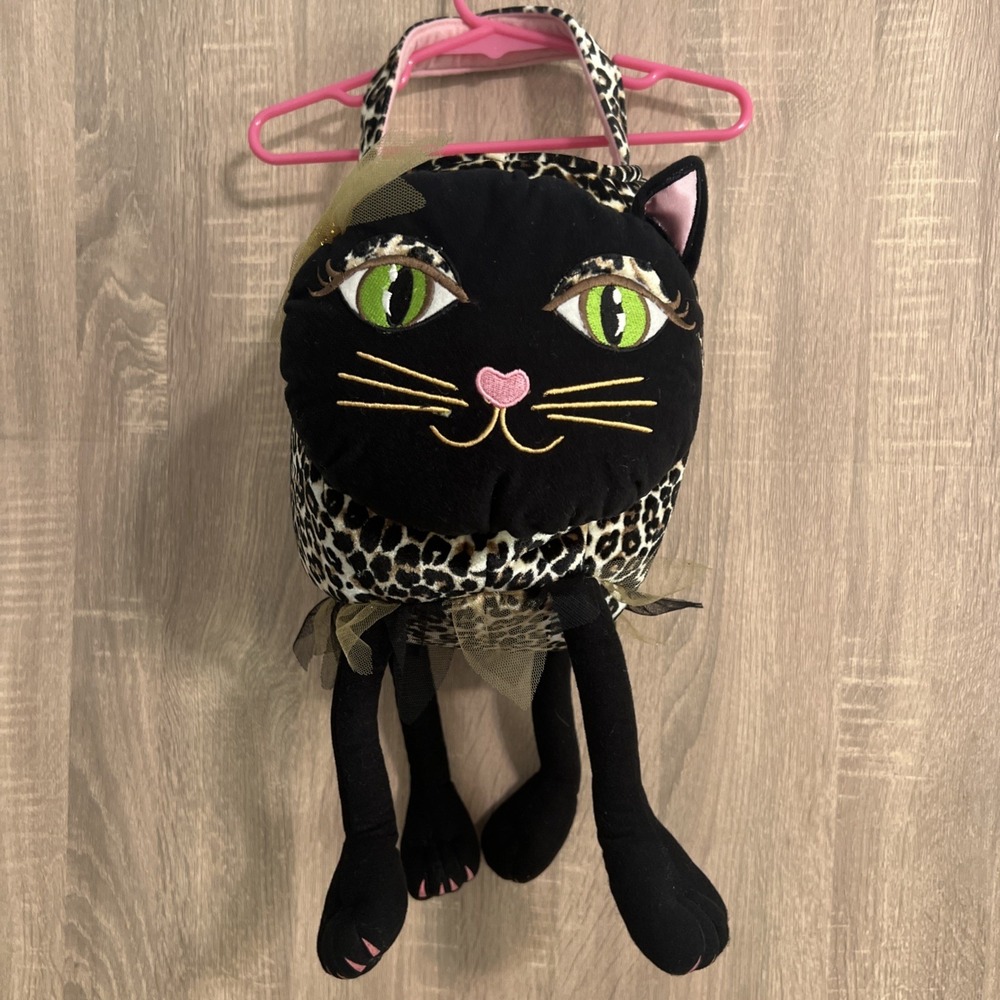 Black cat Leopard Print Plush Halloween Treat Bucket‎ Bag Meows Children's Place
